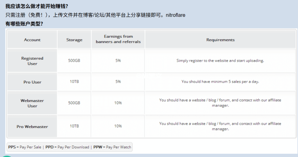 NitroFlare网盘赚钱平台，收益详细信息