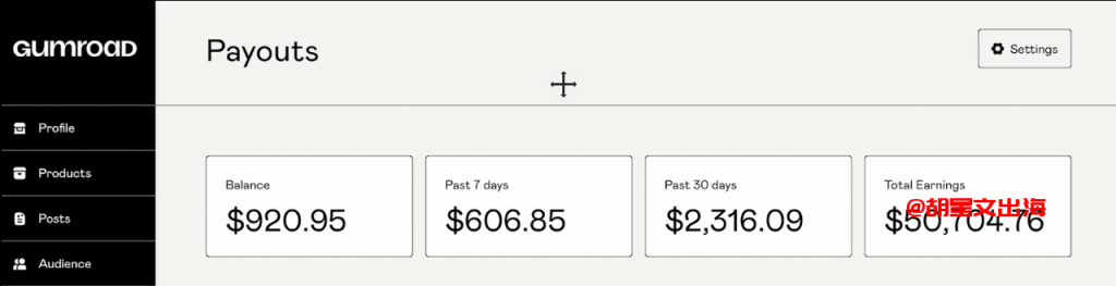 同一账号Gumroad的Payouts页面,Total Earnings已经突破5万美金