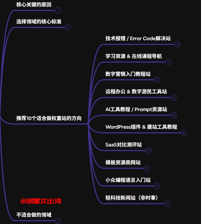 推荐做权重站的10个方向,技术报错、AI工具、WordPress插件、SaaS测评这些都是长尾词富矿