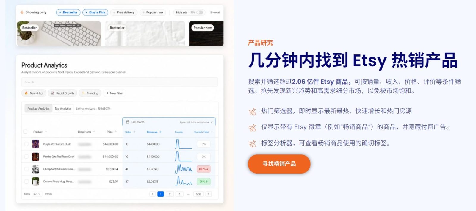 Everbee等Etsy选品工具界面