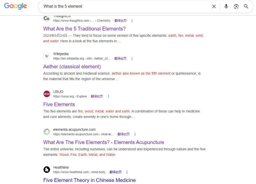 谷歌搜what is the 5 element结果