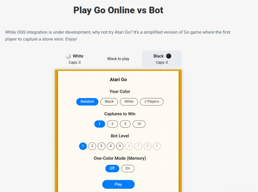 围棋网站内嵌的Play Go Online vs Bot在线对弈功能,老外可直接和机器人下吃子围棋