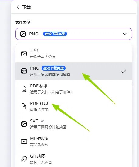 Canva下载面板里选择文件类型为PDF打印格式,这个格式最适合打印,导出的PDF就是要在Etsy上销售的产品本体