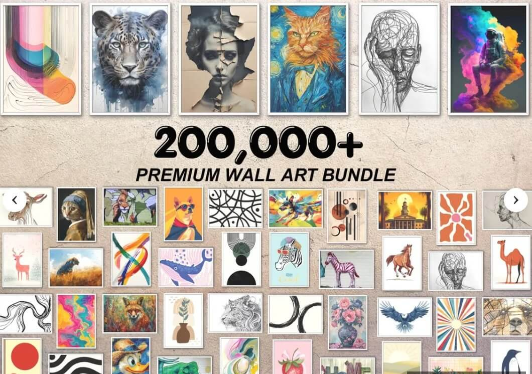 Etsy上一套20万张墙面装饰画的打包商品,可打印模板合集卖法