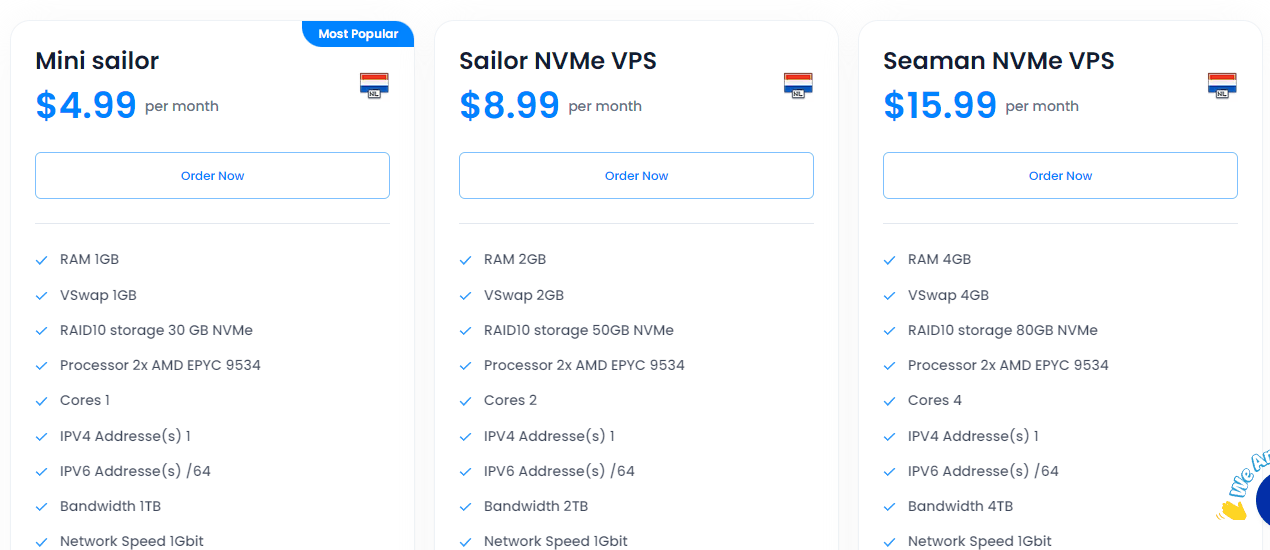 HostSailor VPS套餐:1核1G配30GB NVMe RAID10,4.99美元起