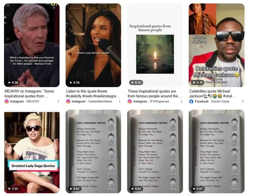 Instagram Reels上的英文励志语录卡片账号,黑底白字配背景音乐的内容形式