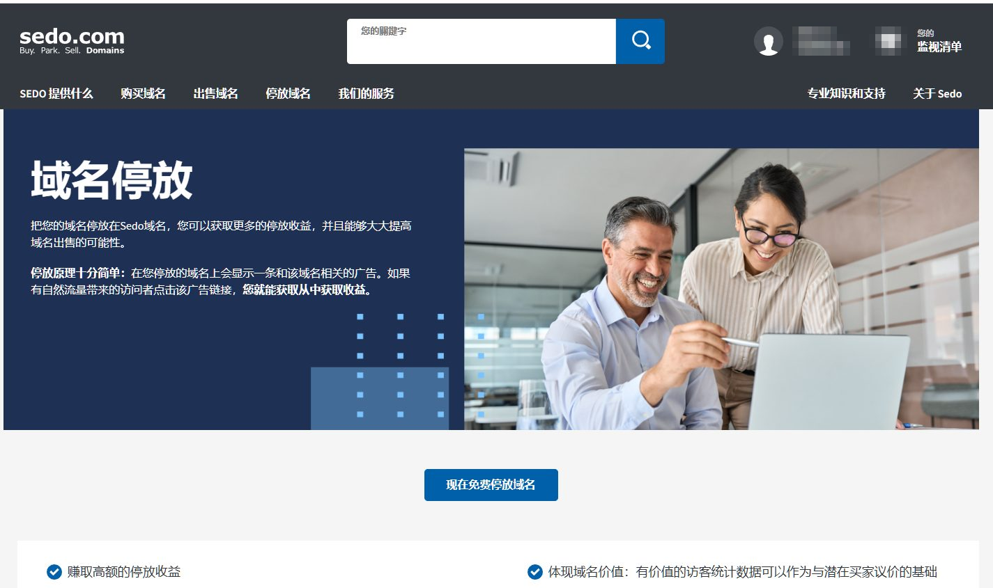 Sedo的域名停放页面，闲置域名挂上广告，有人点击就有分成