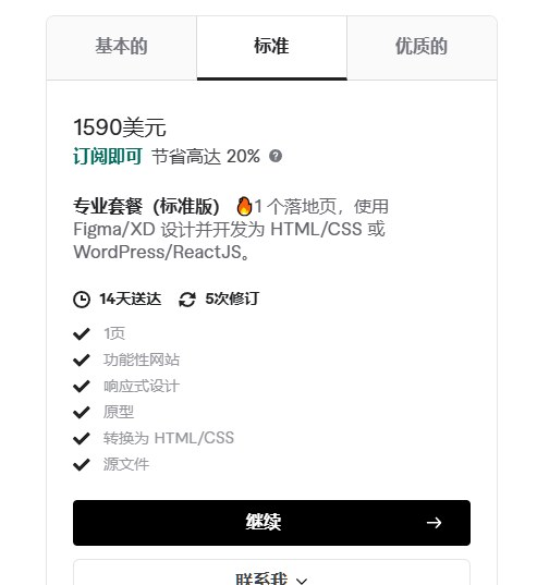 网站设计服务的标准套餐，1590美元