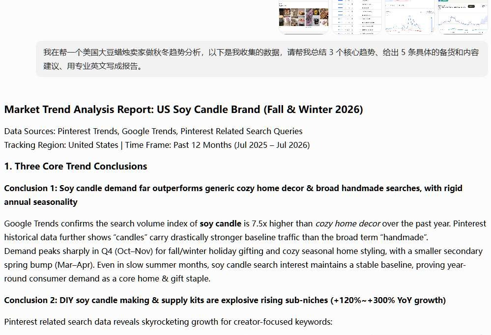 把收集到的数据交给AI之后生成的英文趋势报告