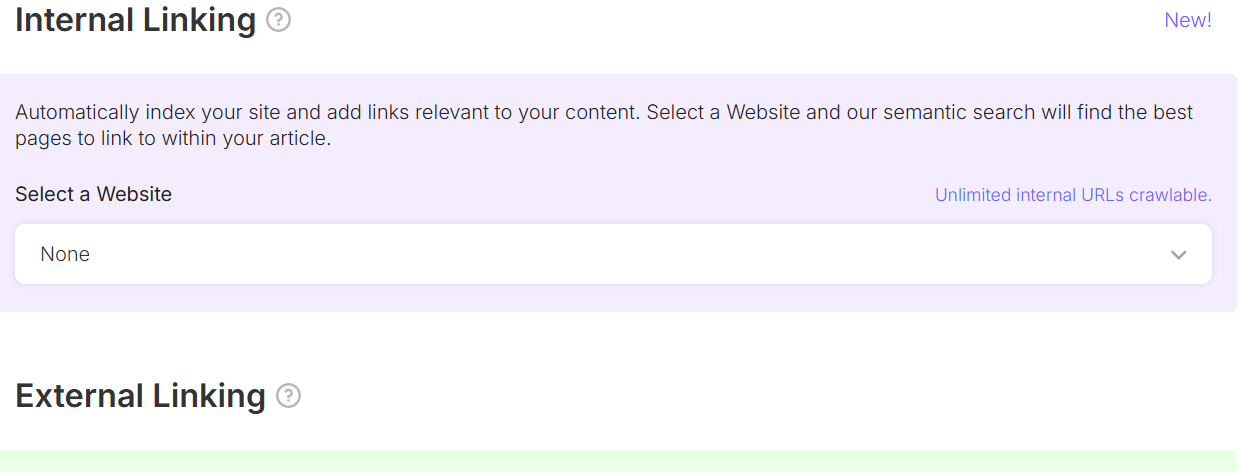 SEOWriting的Internal Linking内部链接与External Linking外部链接设置区,可以自动为文章添加相关链接
