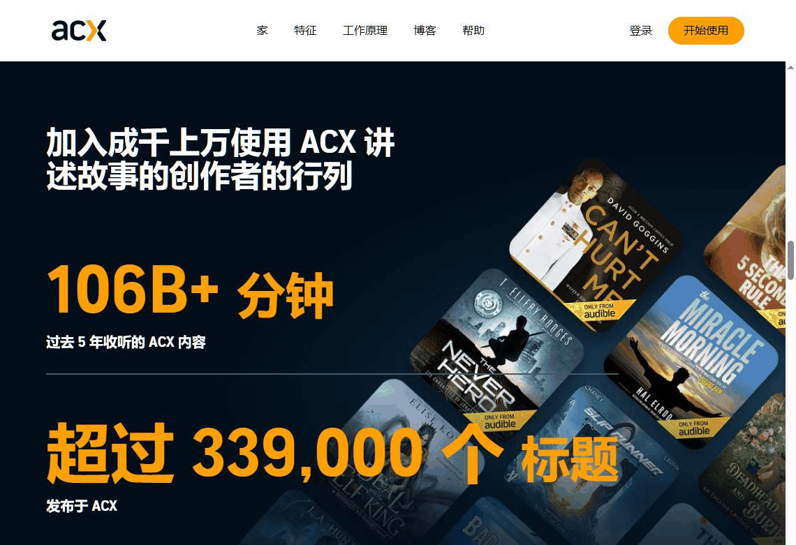 ACX有声书平台官网数据,过去5年被收听1060亿分钟、已发布33.9万个有声书标题