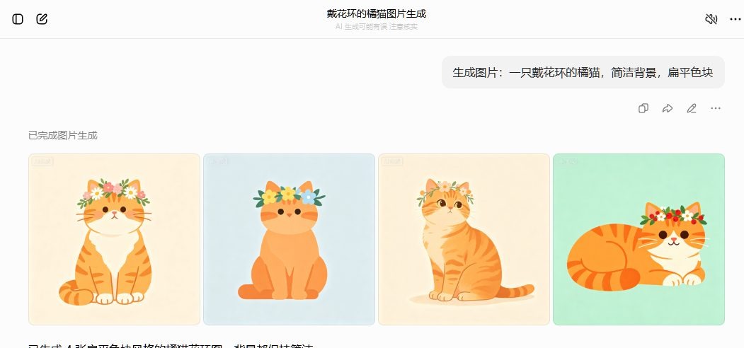 用AI生成的扁平色块风格橘猫图