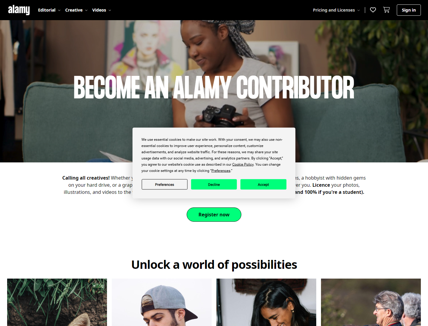 Alamy的图片供稿人页面,另一家可以同时上传的图库