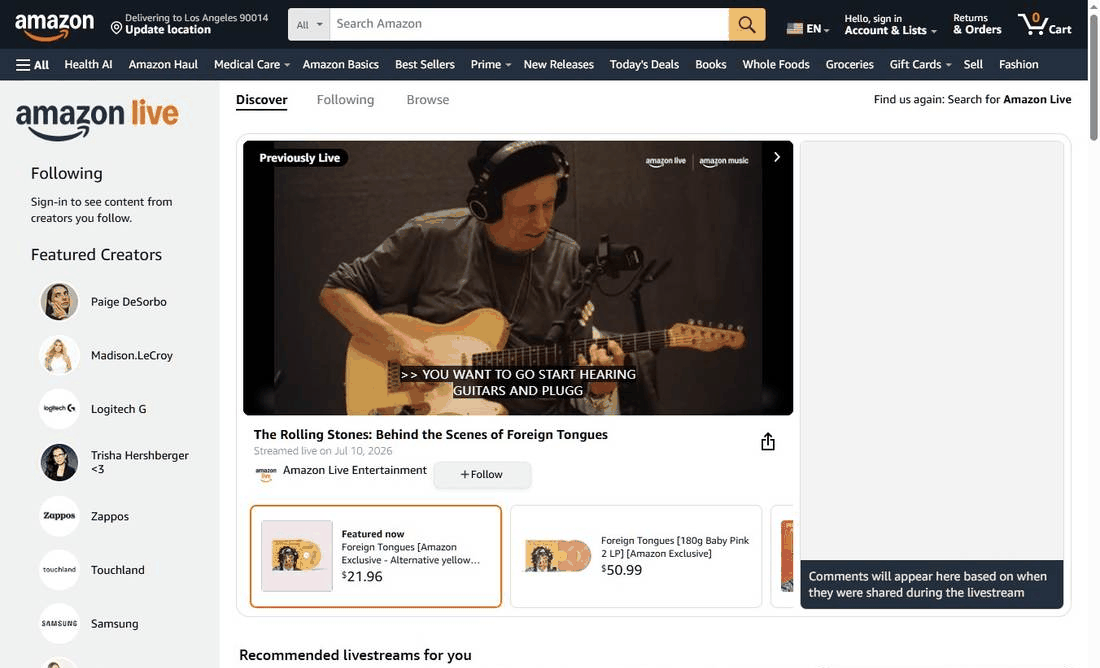 Amazon Live的直播界面