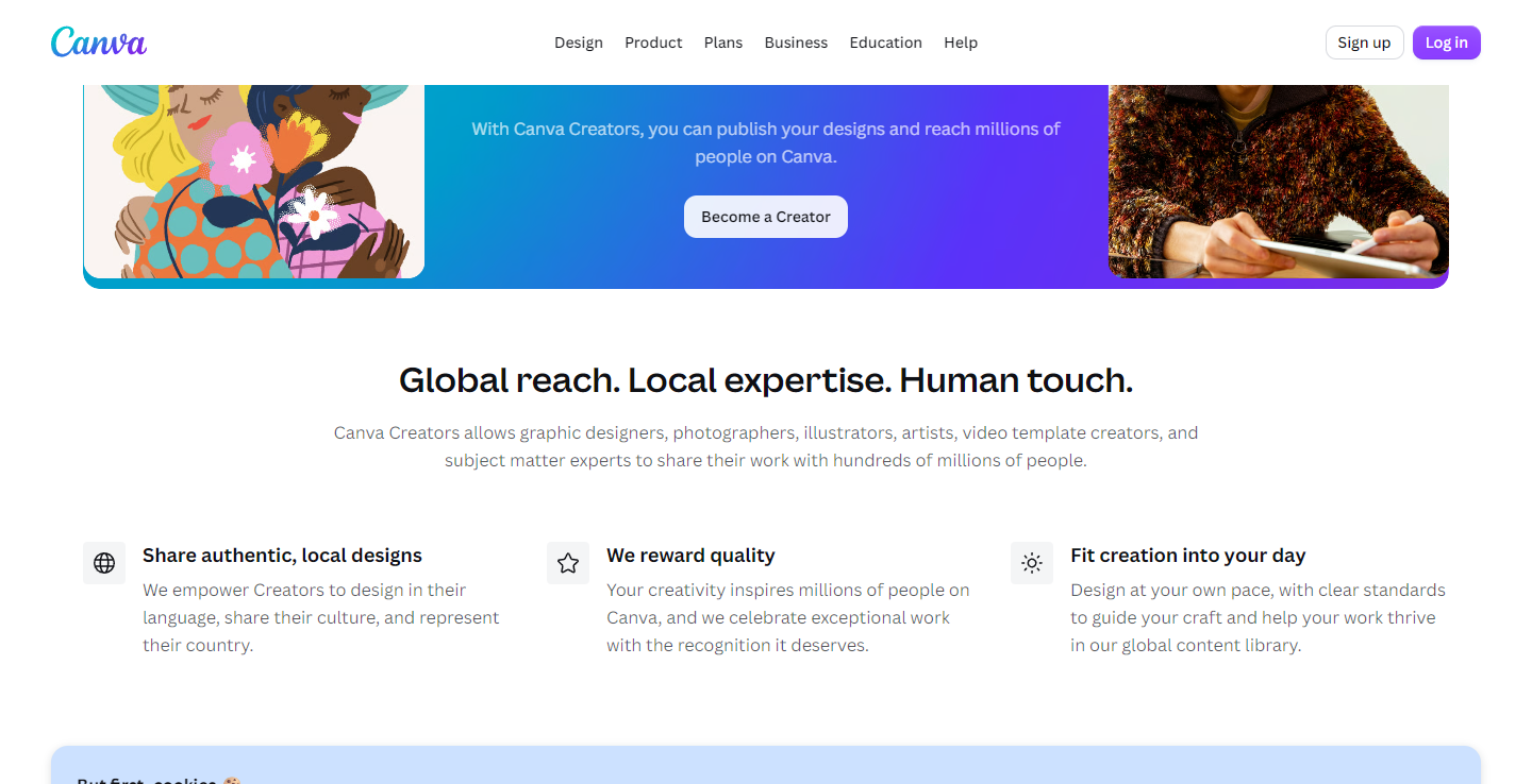 Canva Creators创作者计划页面,设计师可以把作品发布到Canva上被上亿用户使用