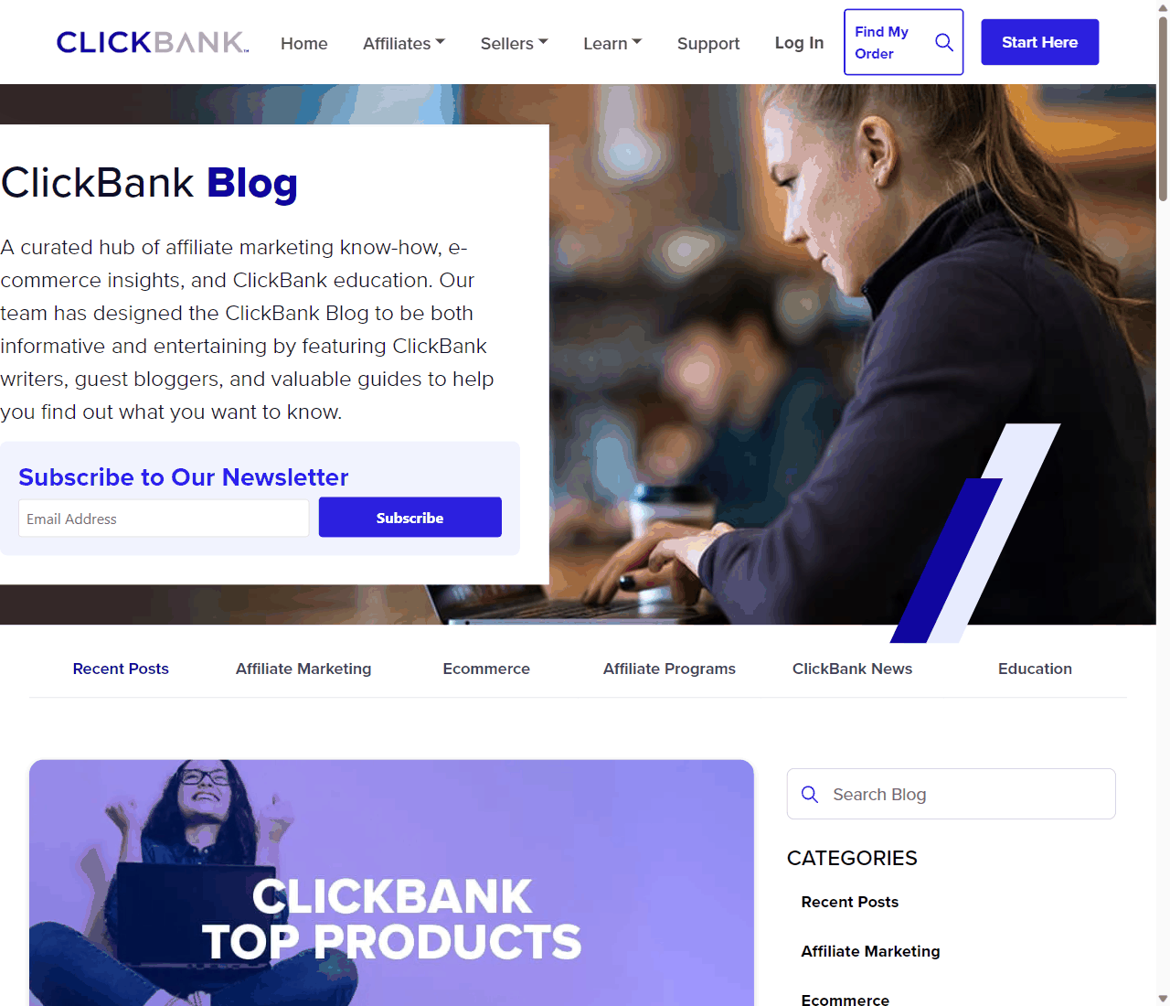 ClickBank官方博客栏目页,联盟营销教程和平台公告入口