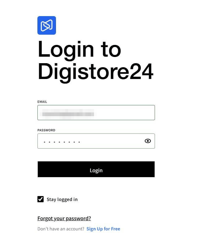 Digistore24登录页面,输入邮箱和密码进入联盟后台