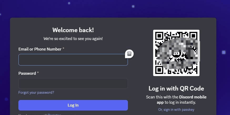 Discord的注册登录页面:点击Register进入注册流程