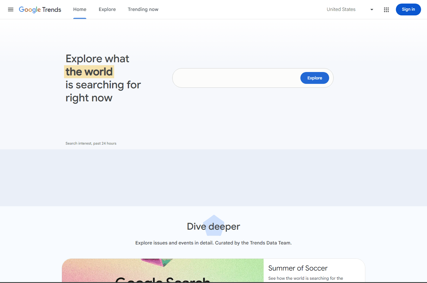 Google Trends官网首页,做Dropshipping选品查产品搜索趋势的免费工具