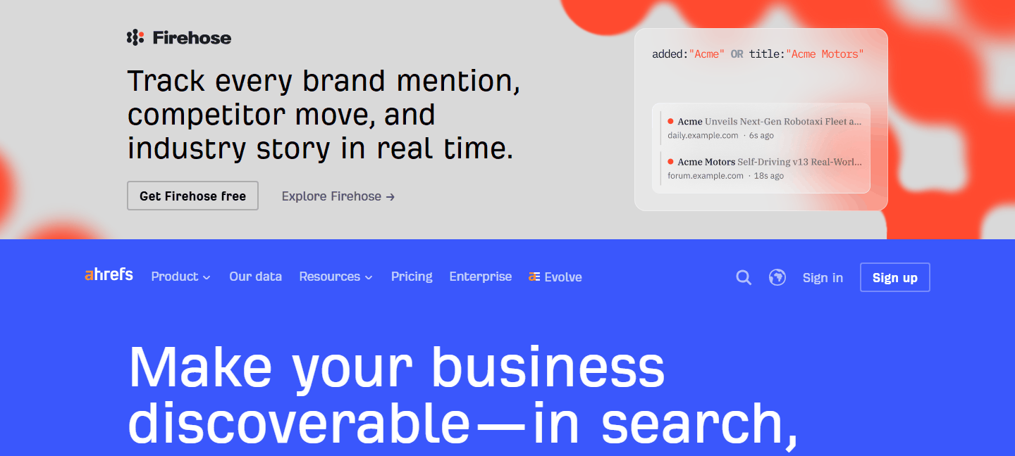 Ahrefs SEO工具官网首页，独立站做关键词研究和外链分析的工具