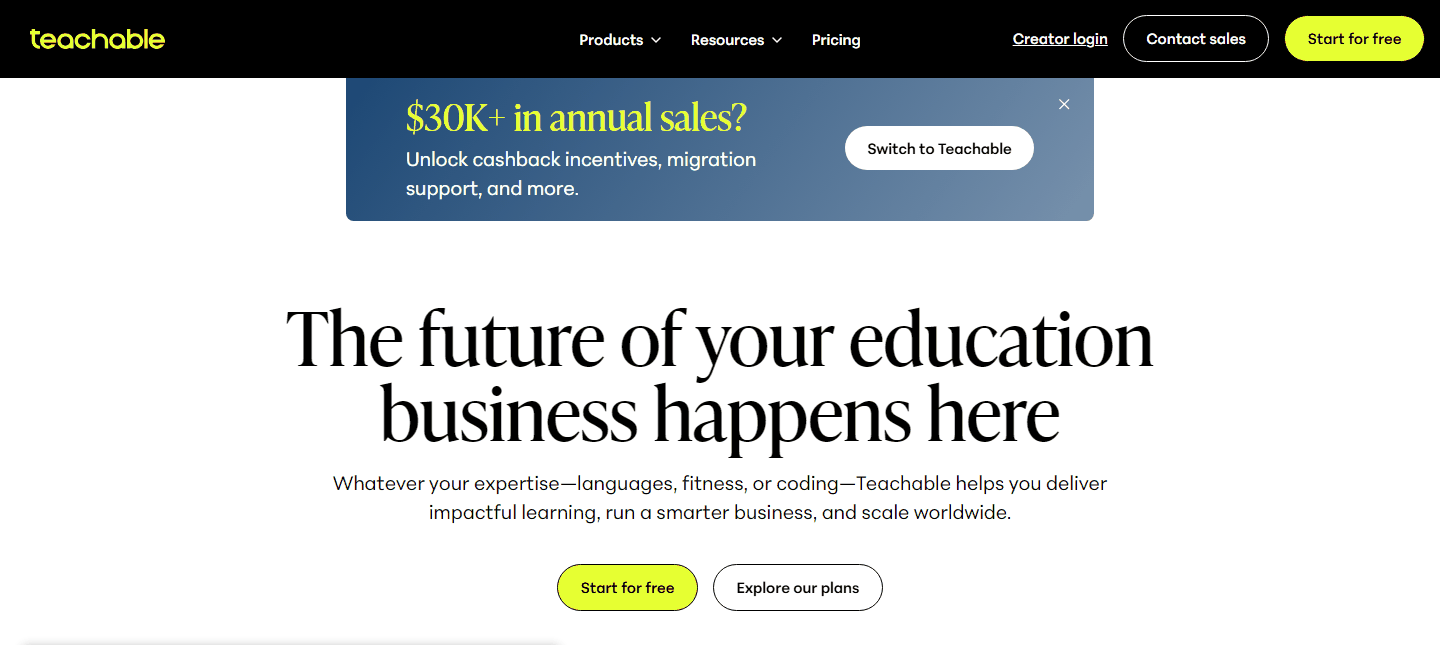 Teachable在线课程平台官网,独立站做知识付费的建课工具