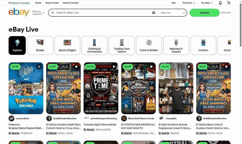 eBay Live的直播拍卖频道