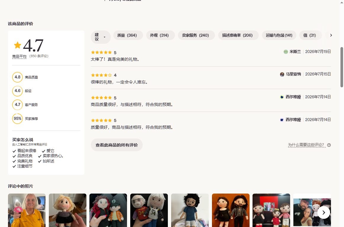 买家评价里给出的各项评分