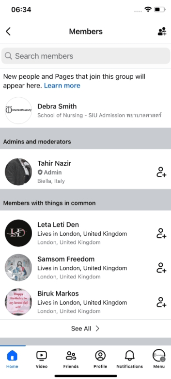 Facebook引流:Facebook APP底部的功能入口,主页、视频、好友、消息几个板块