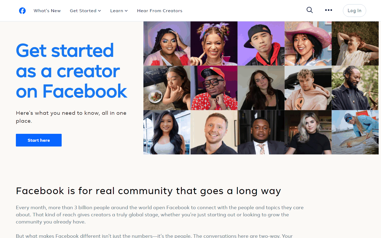 Facebook创作者入口页面,全球每月超过30亿人使用