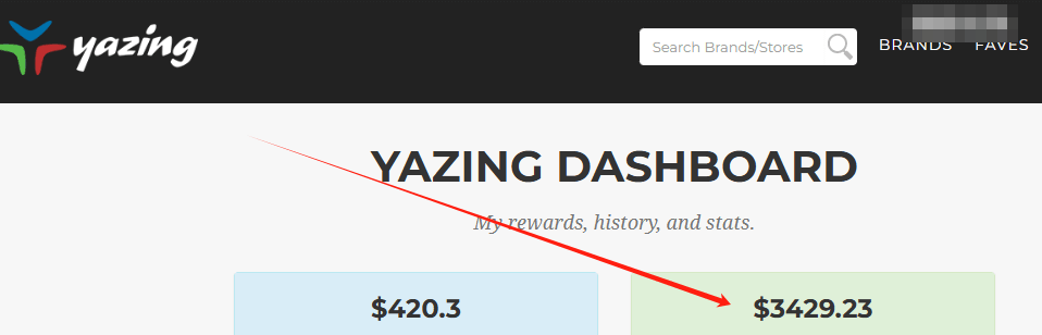 Yazing后台Dashboard:左侧420.3美元为审核中金额,右侧3429.23美元为已结算金额,时间跨度两个月