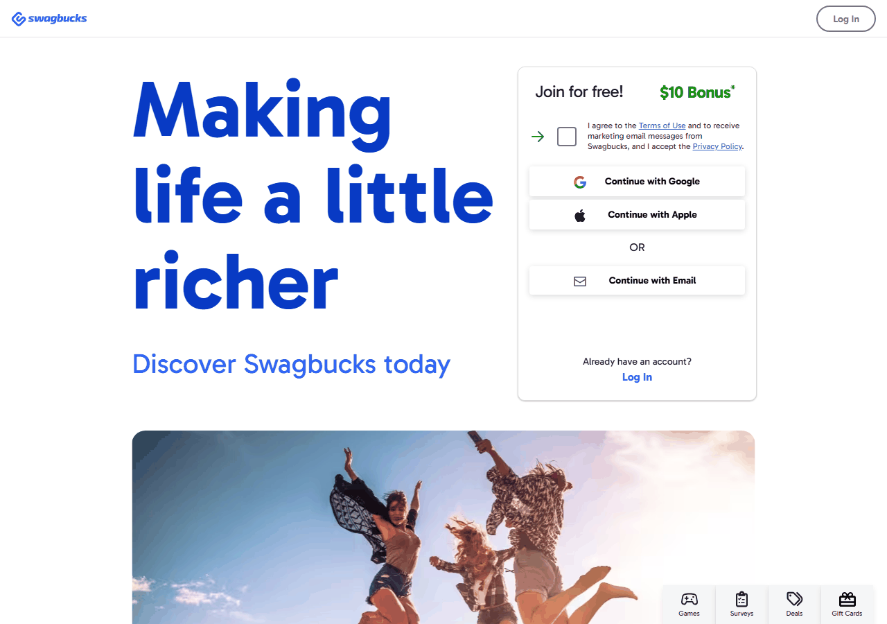 Swagbucks返利网官网首页,新用户注册送10美元奖励
