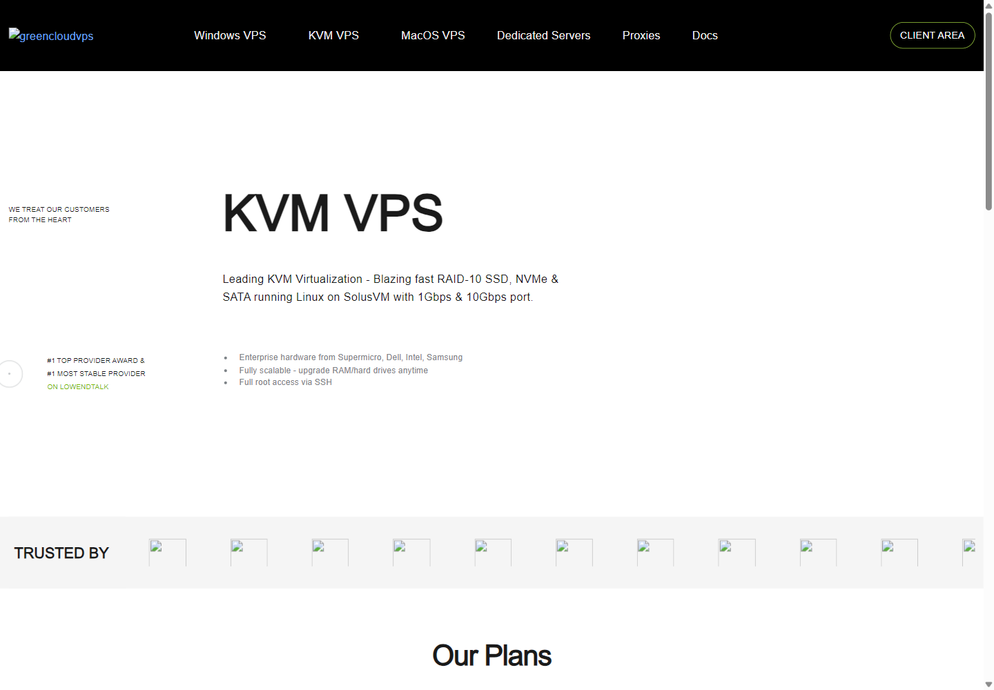 GreenCloud官网KVM VPS页,产品线菜单