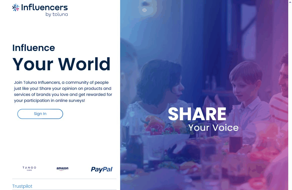 Toluna Influencers海外问卷调查社区官网,积分可换PayPal现金和亚马逊礼卡