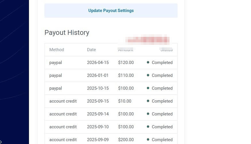 海外主机商联盟的收款记录,2026年多笔100到120美元通过PayPal结算