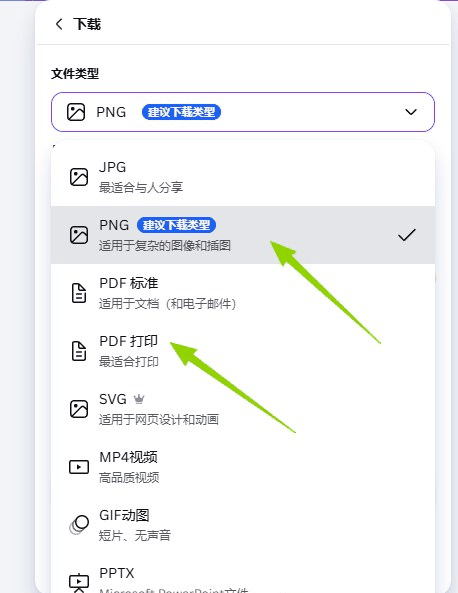 Canva导出文件类型选择,PNG和SVG矢量格式决定报价档位
