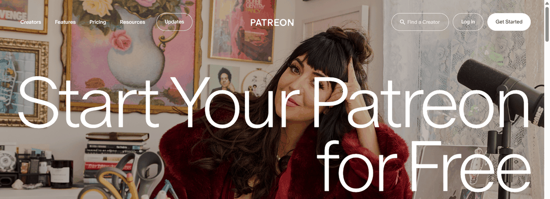 Patreon定价页面,大字写着免费开通你的Patreon,创作者可以先免费分享作品再引入付费选项