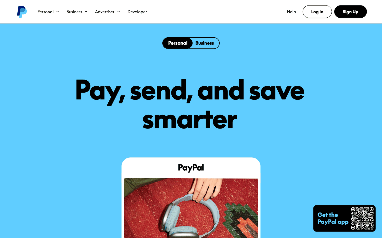 PayPal官网首页，Payhip上每笔成交实时打进绑定的PayPal账户