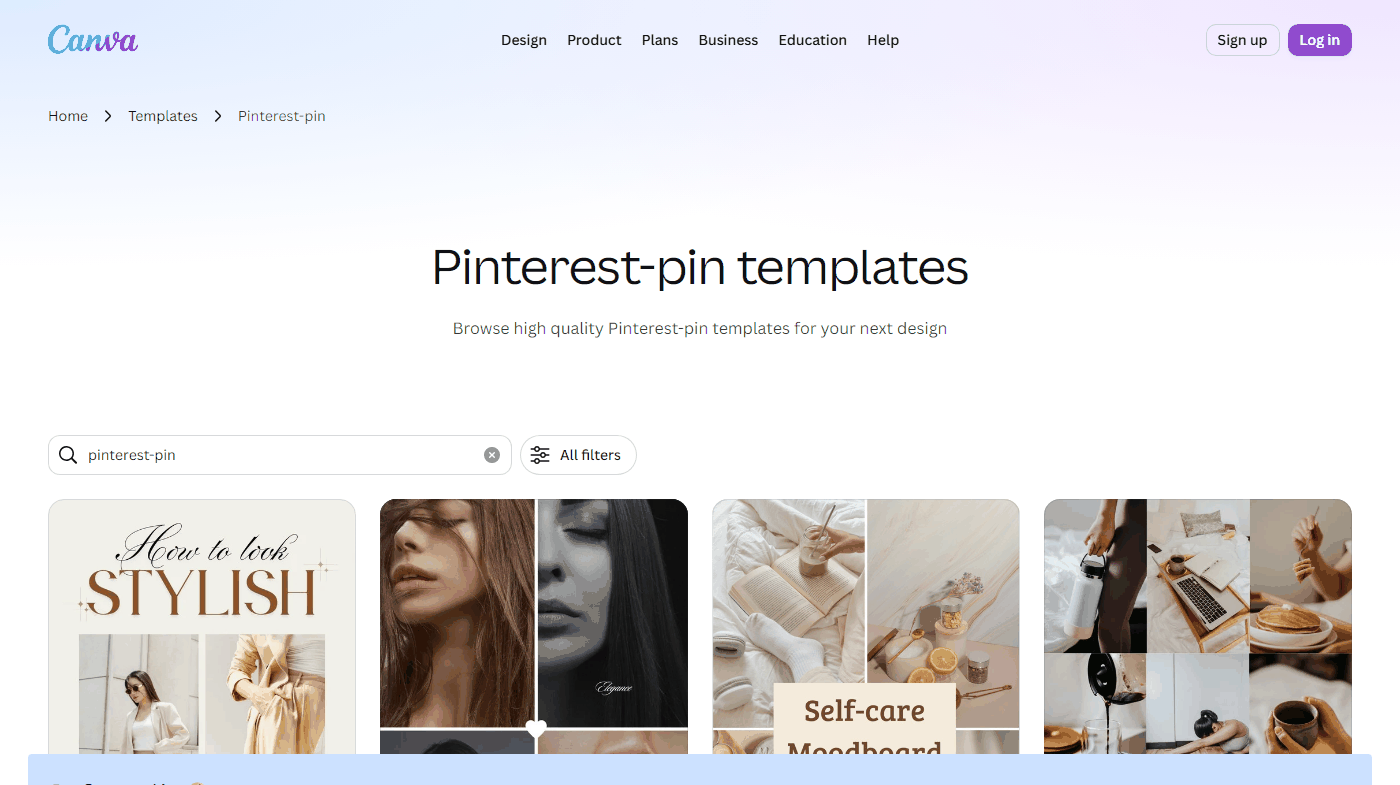 Canva的Pinterest竖版图模板库,套用模板即可做出Pin图片