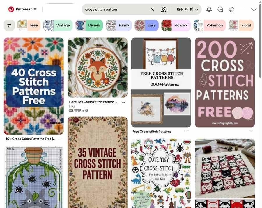 Pinterest搜同一个词的结果，首屏几乎全是免费图纸