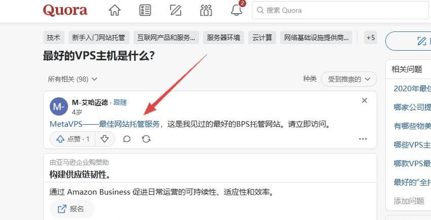 Quora上关于最好的VPS主机是什么的问题,回答里直接推荐了具体的主机品牌并说明理由