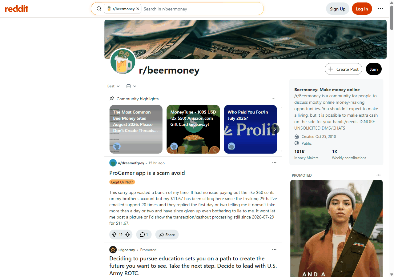Reddit的beermoney板块,10万成员讨论网上赚零花钱的方法
