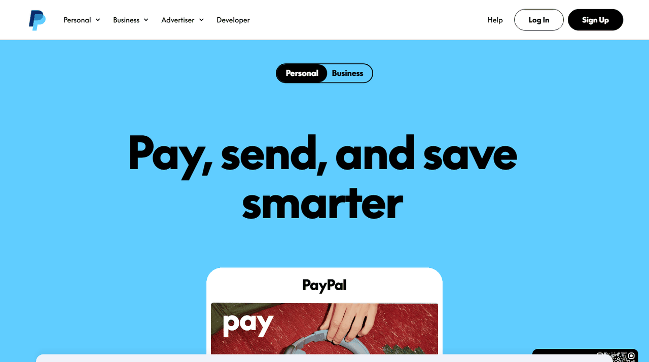 PayPal官网首页,联盟佣金按月打到这里再提回国内
