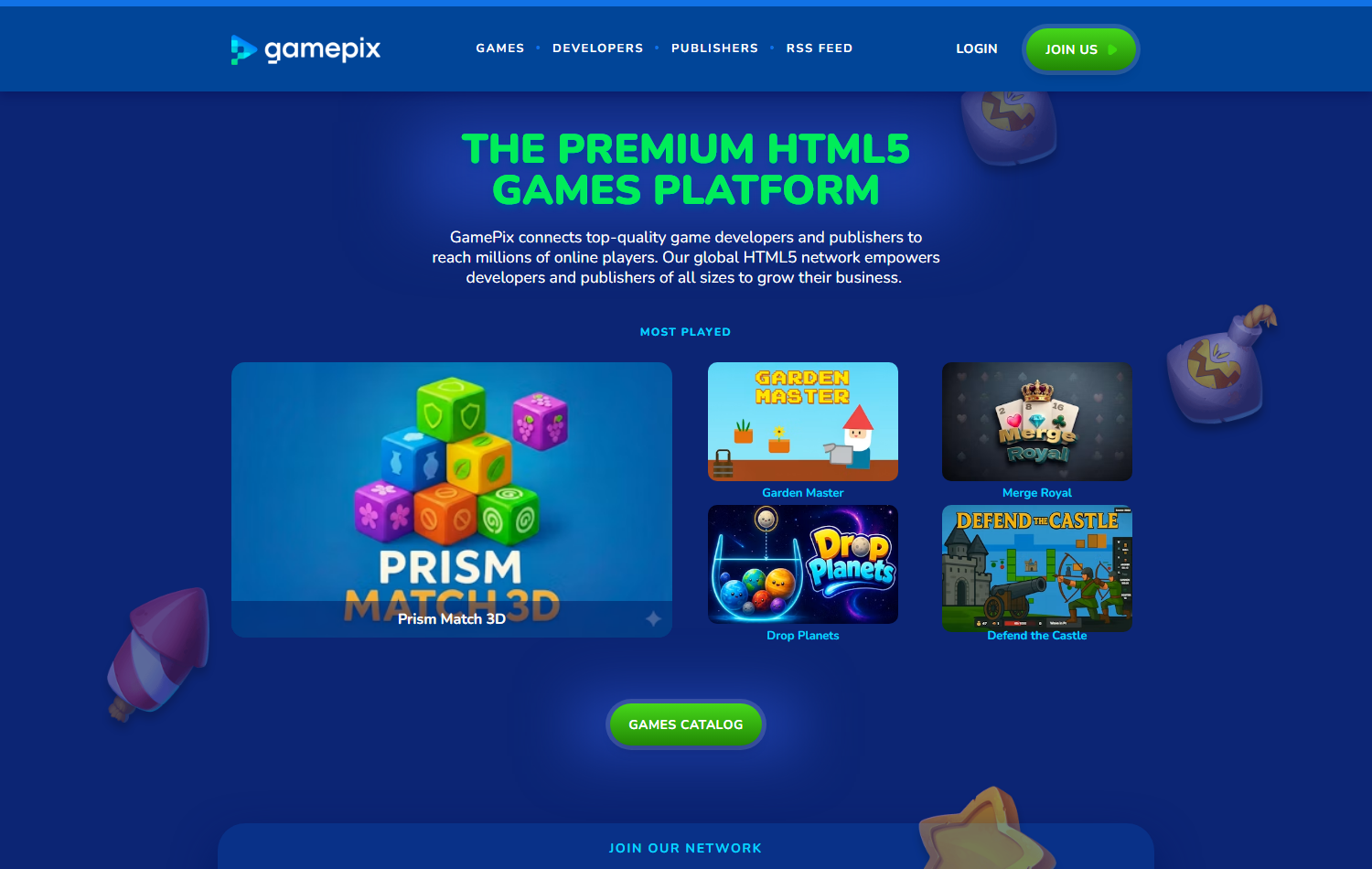 Gamepix官网,导航栏里发行商和开发者是两个入口