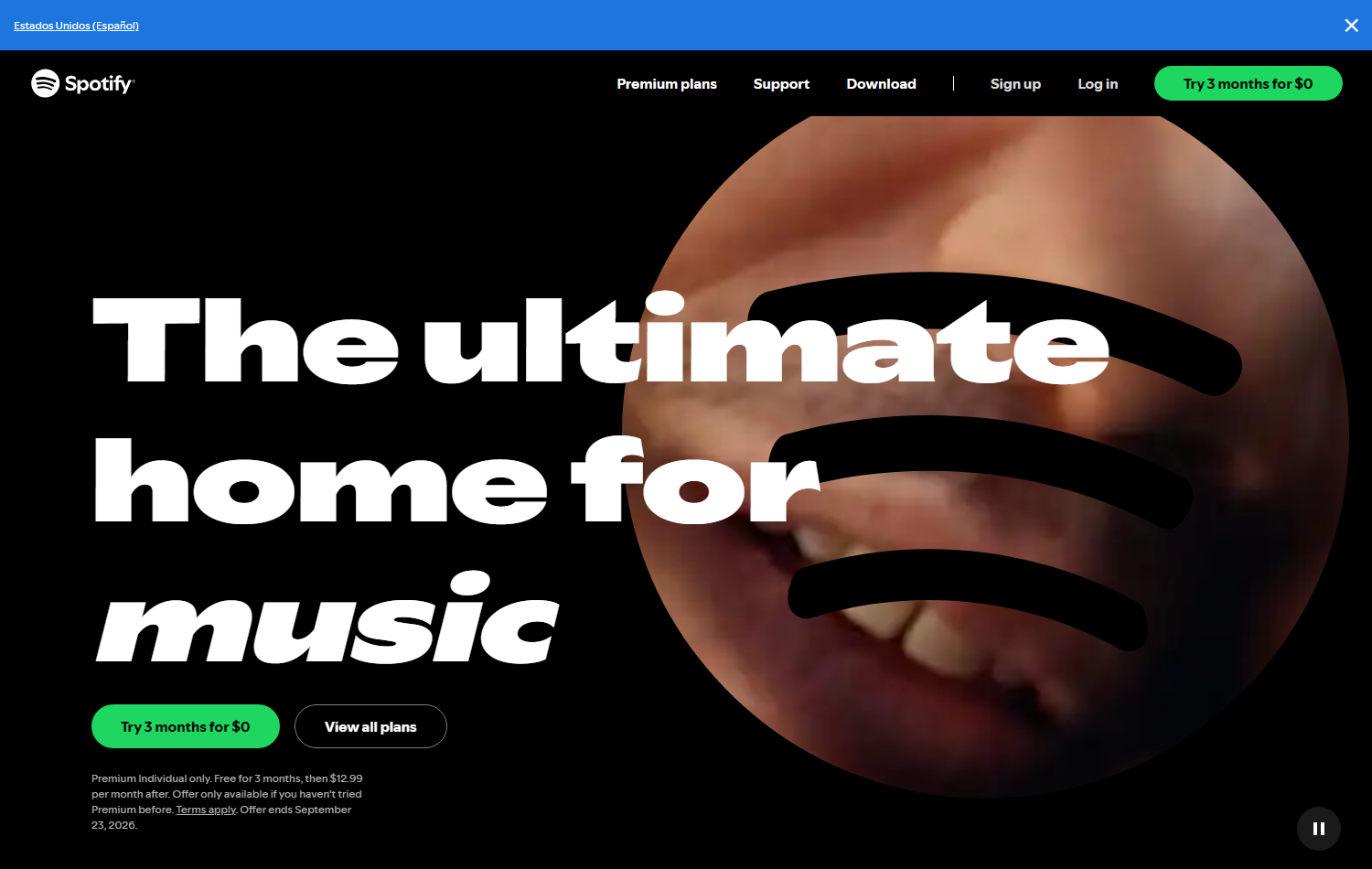 Spotify官网单人版每月12.99美元