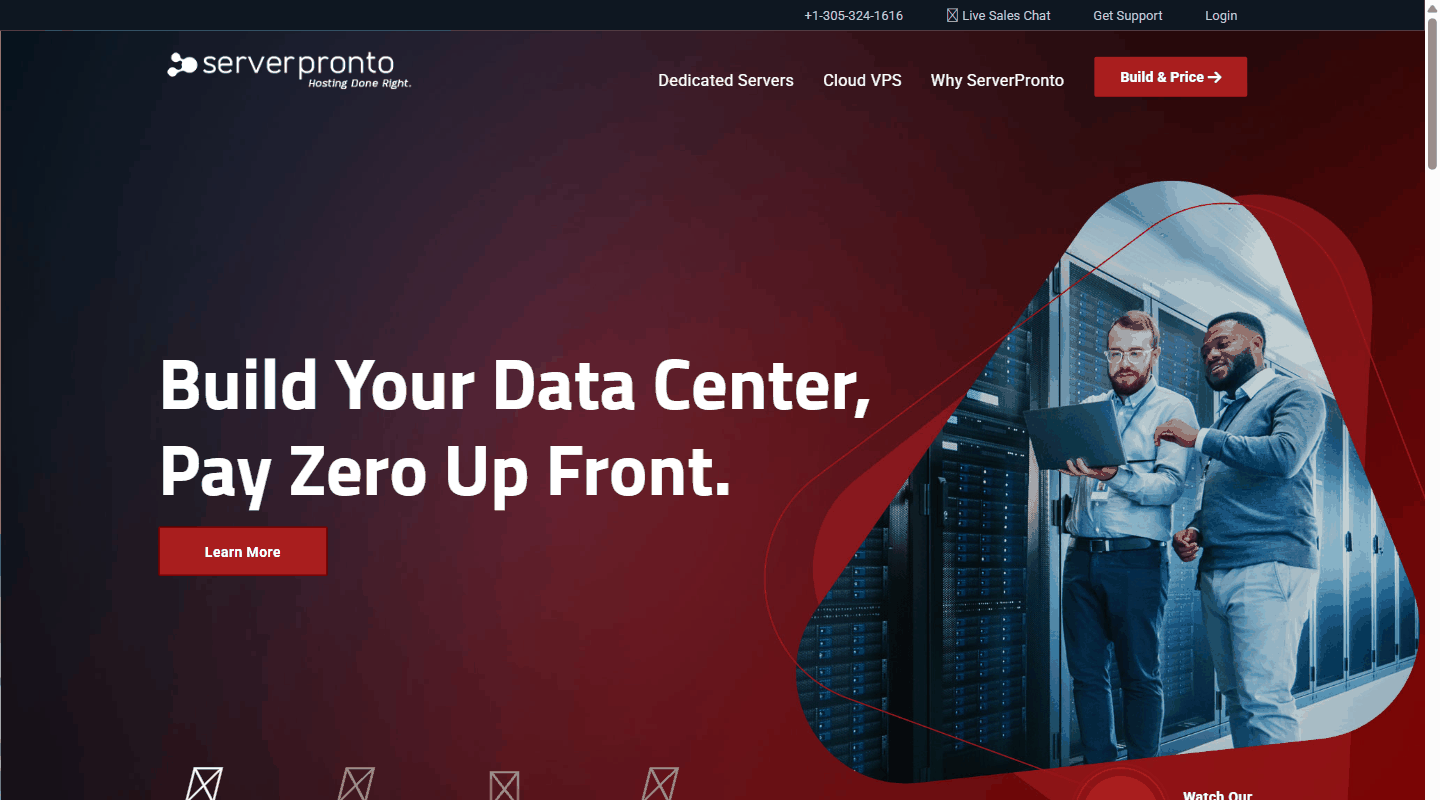 ServerPronto官网首页,主打自建数据中心