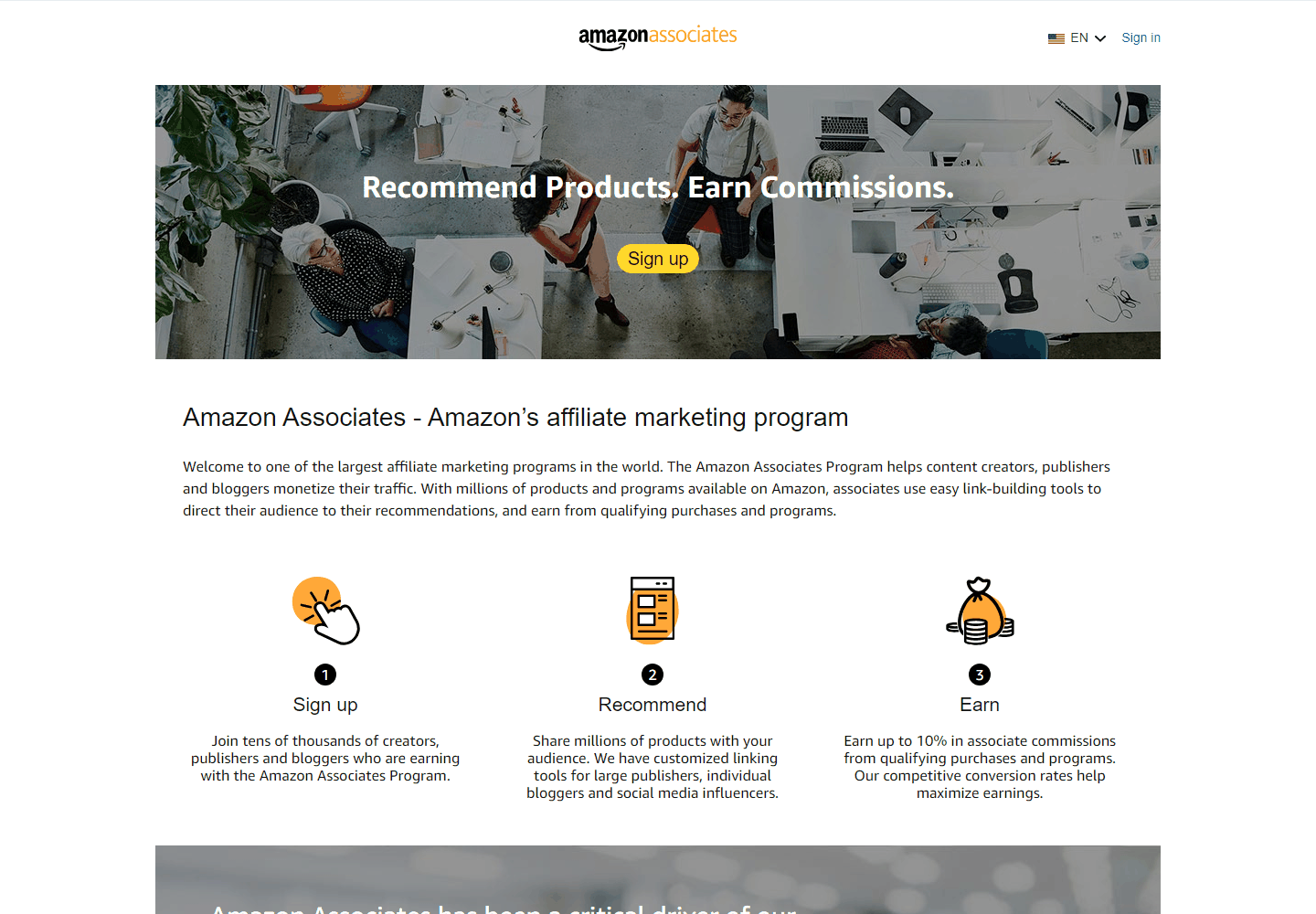 亚马逊联盟Amazon Associates官网首页,注册推荐赚佣金三步流程