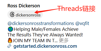 Threads账号主页挂外部链接的展示位置,在简介下方
