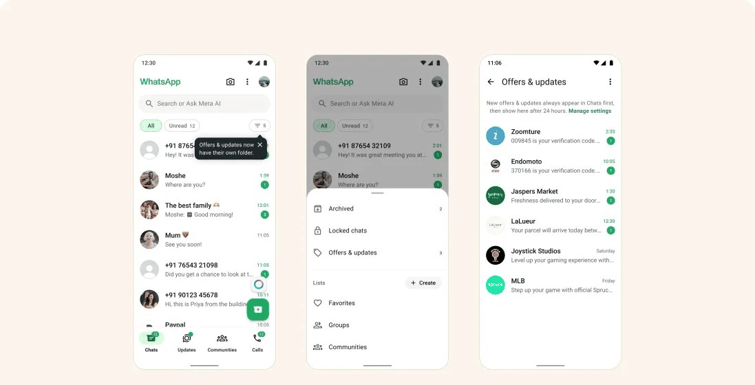 WhatsApp的Updates和Offers功能界面,用即时通讯做海外用户触达
