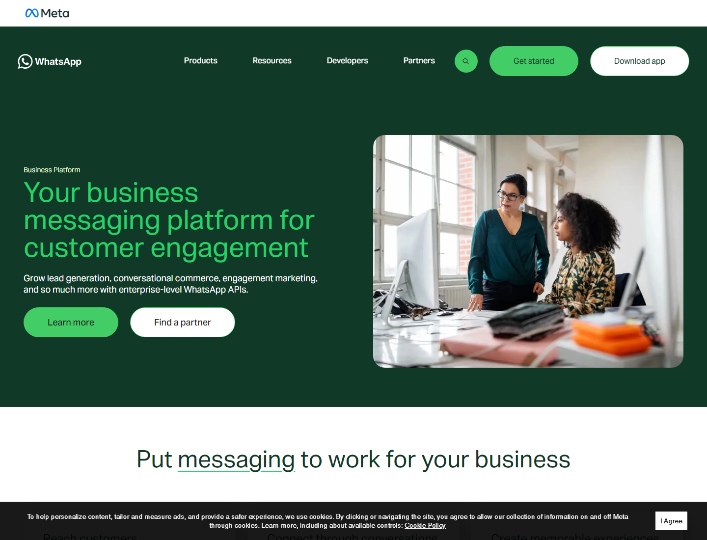 WhatsApp商业平台介绍页,面向中大型商家的接口方案