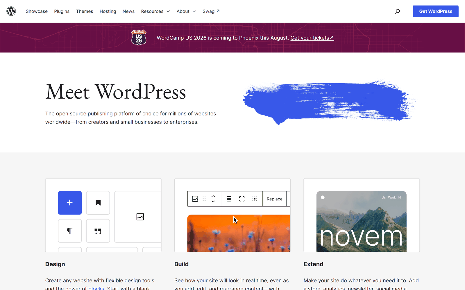 WordPress.org首页，自己搭独立站最常用的建站程序